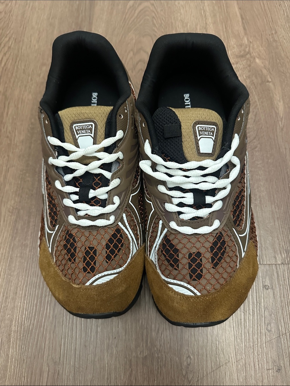 Bottega Veneta Brown, Black & White Men's Mesh Suede Sneakers